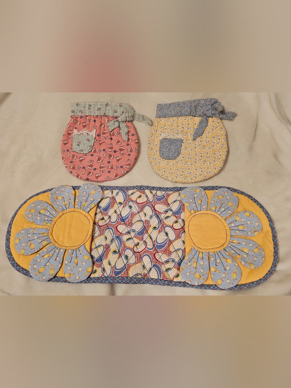 Vintage Inspired Handmade Quilted Pot Holder Set Cottagecore Retro Kitchen